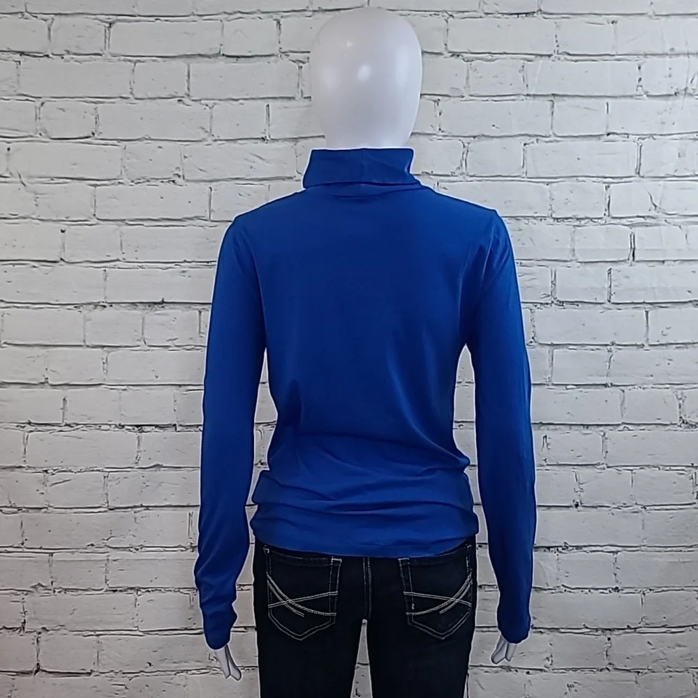J Crew Long Sleeve Ultra Thin Relaxed Straight Tissue Turtleneck Top Royal Blue